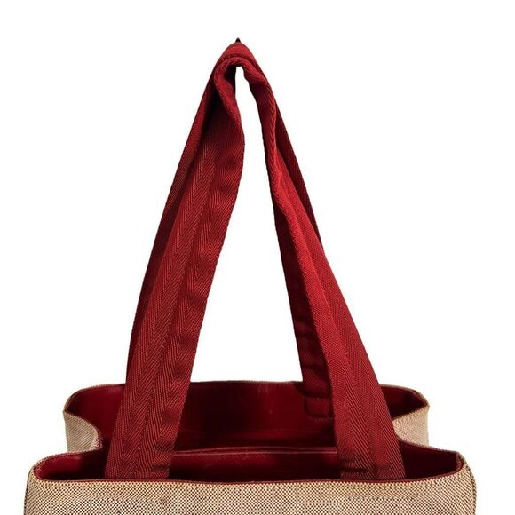 AuthenticāPrada Canvas Tote w/Beige & Red Tint w Logo Handbag - Picture 13 of 15